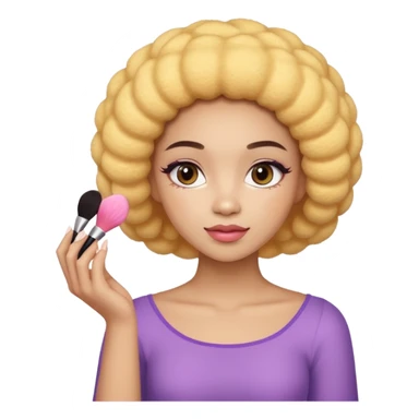 Light skin female holding makeup fluffy sponge in left hand  sticker