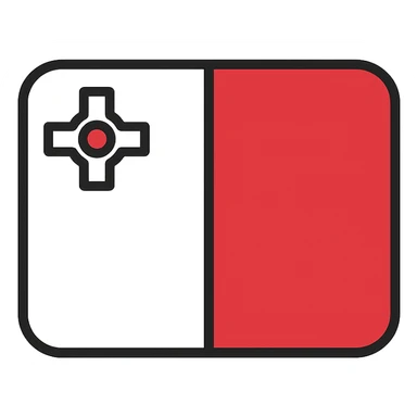 national flag of Malta, simple rectangular flag with white on the hoist side and red on the fly side, small George Cross outlined in gray in the upper hoist corner, flat icon style sticker