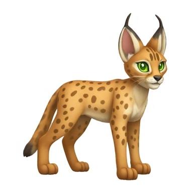 spotted Lynx-Caracal-Fakemon-hybrid with orange points, green eyes brown toes, and short tail, full body sticker