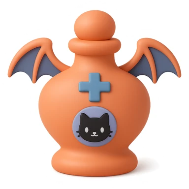 Create a mochi style pink goth potion bottle with a cute black cat motif, soft and cute gothic look, no background. sticker