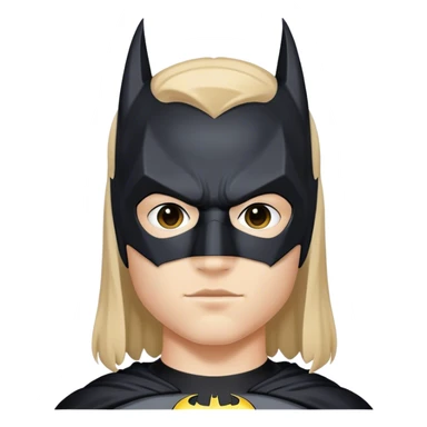 A teen with a middle part wearing a Batman mask sticker