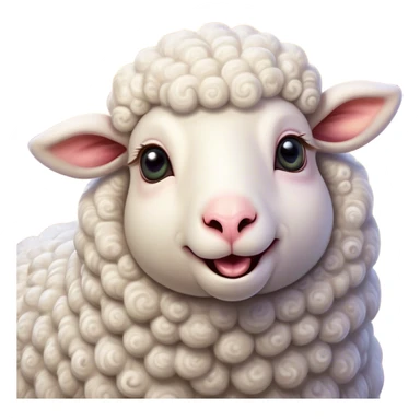 Cinematic Comical Sheep Portrait Emoji, Head tilted dramatically with an exaggeratedly amused expression, featuring a strikingly fluffy white fleece with a quirky pattern and wide, expressive eyes filled with playful disbelief, Simplified yet hilariously expressive features, highly detailed, glowing with a slightly sassy glow, high shine, dramatic yet playful, stylized with an air of cheeky mischief, bright and endearing, soft glowing outline, capturing the essence of a spirited and over-the-top sheep, so meme-worthy it feels like it could baa its way into internet fame instantly! sticker
