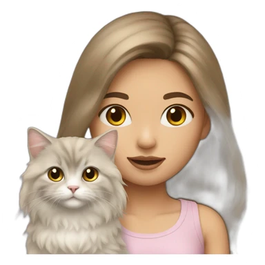 Girl-with-brunette-hair-and-cat-angora-with-beige-hair sticker