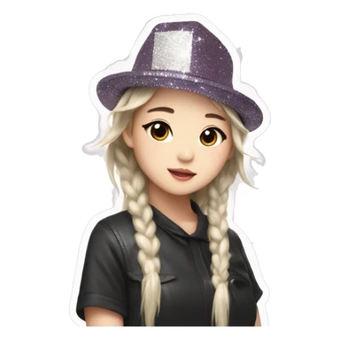 cute asian kpop star in glittery hat sticker