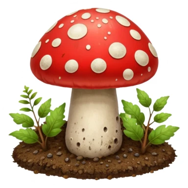 red magic mushroom wiht dirt sticker