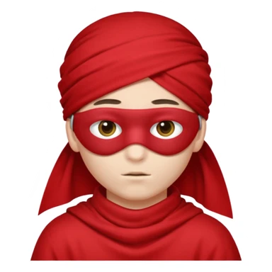 boy wearing red cloth over eyes sticker