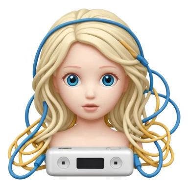 Plastic doll tightly bound with tangled AUX cables. sticker