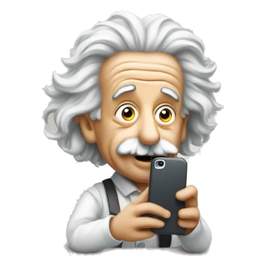 Albert Einstein holds a cell phone in his hands sticker