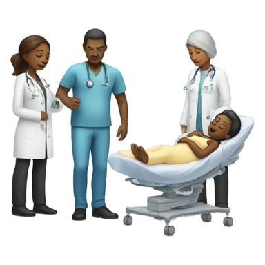 a woman gives birth and doctors stand nearby sticker