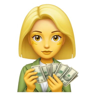 yellow skin woman holding money bills sticker