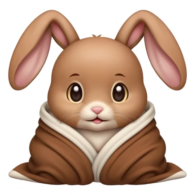 Brown, Floppy-eared cute baby bunny cozy in a blanket emoji sticker