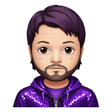 Bam Margera with dark brown hair, dark purple sequin outfit sticker