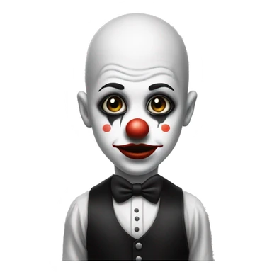 A clown with a black little had whos bald that is wearing a half white and have black outfit with black big lips sticker