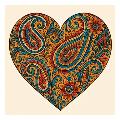 heart with a paisley pattern, digital illustration sticker