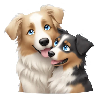 australian shepherd blue with blue eyes and a blond girl hugging  sticker