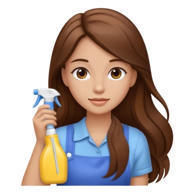 beautiful girl with long brown hair cleaning sticker