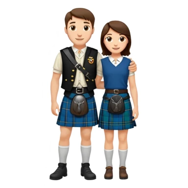 scottish man in kilt with brunette wife sticker