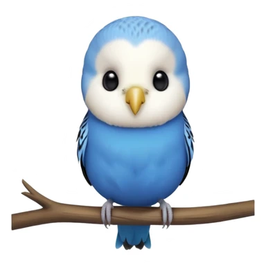 cinematic-cute-blue-budgie-portrait-emoji,-head-tilted-playfully-and-inquisitively,-featuring-a-brilliant-blue-feathered-fur-and white and black feathered face-with-a-natural-sheen,-round,-sparkling-dark-eyes-filled-with-curiosity,-simplified-yet-irresistibly-adorable sticker