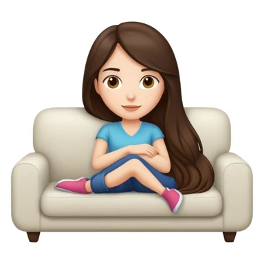 Long hair brunette girl chillin at sofa sticker