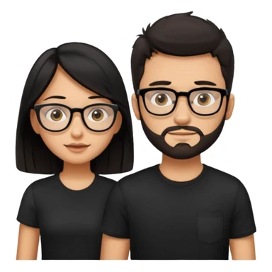 chico con gafas y barba corta moreno  camiseta negra al lado una chica pelo negro  largo piel blanca y camiseta rosa ojos marrones sticker
