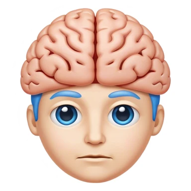 All blue adult person face emoji with a brain for hair sticker
