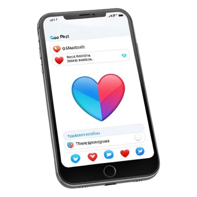  smartphone showing a colorful social media post with a heart and image icon sticker