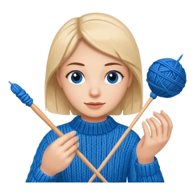 knitting needles with a ball of thread and a hand holding the knitting needles sticker