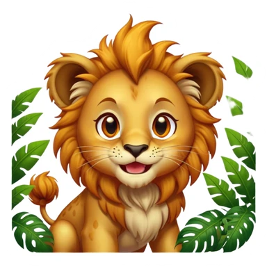 Cinematic Comical Lion Cub Portrait Emoji, Head tilted dramatically with an exaggeratedly amused expression, featuring a striking tawny Fur with a flamboyant mane and wide, expressive amber eyes filled with playful disbelief, Simplified yet hilariously expressive features, highly detailed, glowing with a slightly sassy glow, high shine, dramatic yet playful, stylized with an air of cheeky jungle mischief, bright and endearing, soft glowing outline, capturing the essence of a spirited and over-the-top Lion Cub, so meme-worthy it feels like it could roar its way into internet fame instantly! sticker