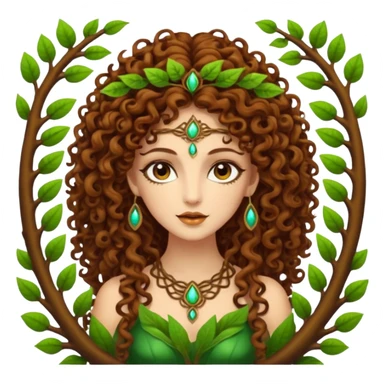 Psychedelic goddess of the forest with brown eyes , brown curly hair sticker
