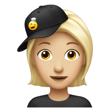 60 year old blonde. lady. hugging black cap. sticker