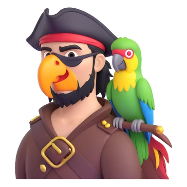 pirate with a parrot on shoulder, 3D emoji style sticker