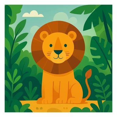 Flat design style lion in the jungle sticker