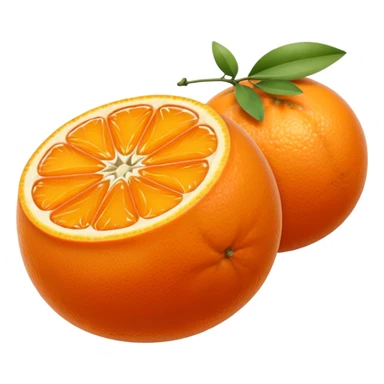 small oval citrus fruit with smooth glossy orange skin, whole and halved showing juicy segments and tiny seeds inside, firm slightly dimpled texture, halved piece emphasizes miniature scale, no leaves or extras, soft lighting, subtle shadows, emoji scale sticker