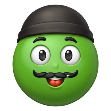 green m&m candy character with a black beard sticker