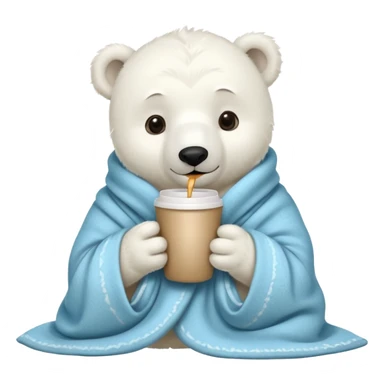baby white polar in cozy blanket, drink coffee sticker