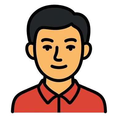 black haired handsome Chinese man icon with lineal color and black outlines sticker