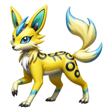 Splash-marked Colorful Patterned Exotic Meloetta-Zeraora-Lombax-Renamon-Protogen-Palkia-hybrid-fusion-Fakémon-creature, full body sticker