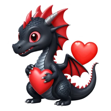 Cute black dragon holding a red heart sticker