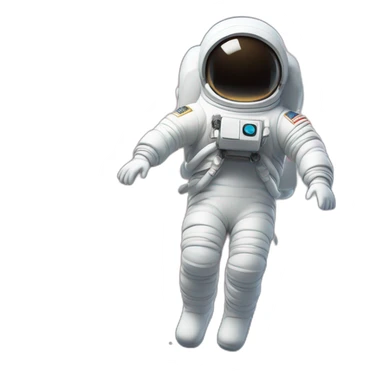 A living marshmallow seemingly in weightlessness, wearing a white spacesuit sticker