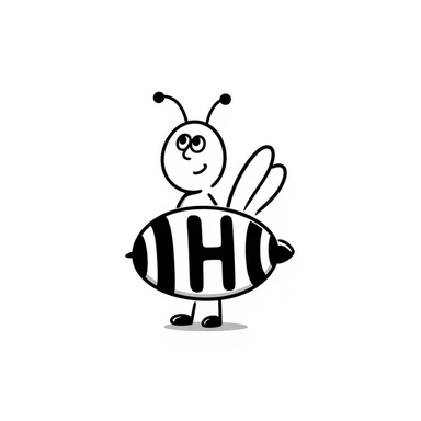 cartoonish honey bee with the letter H, playful expression sticker