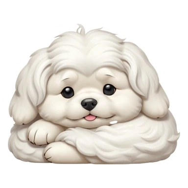 Cinematic Meme-Worthy Chubby Sleeping Wavy-Haired Maltese Dog Portrait Emoji, Head resting peacefully with a contented smile, featuring a delightfully chubby build and a luxuriously soft, wavy-haired white coat, eyes shut in a serene nap, Simplified yet hilariously adorable features, highly detailed, glowing with a soft, drowsy light, high shine, relaxed and utterly lovable, stylized with an air of playful laziness, bright and endearing, soft glowing outline, capturing the essence of a comically sleepy companion, so meme-worthy it feels like it could instantly become the next viral sensation of adorable slumber! sticker
