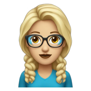 mujer rubia con ojos azules,pelo largo ondulado,labios rojos y gafas negras sticker