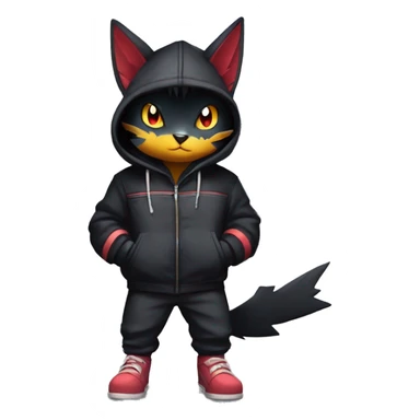 Cool Anthro Black Noibat-Quilava-Litten-Pokémon with edgy stripes hoodie spiked collar punk Full Body sticker