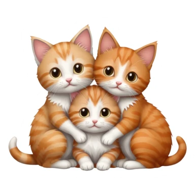 3 very small kittens cuddling together all different colours, the first one is grey and white, the second is ginger and white and the third is brown tabby and white sticker