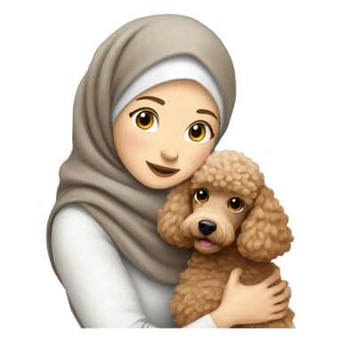 pretty white skin woman with gray hijab hugging a light brown poodle sticker