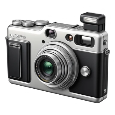 Olympus Superzoom 70G camera, vintage compact point and shoot camera with extendable lens, rectangular body, viewfinder, and flash sticker