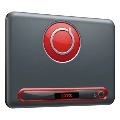 Create a TV-style baseboard in dark gray and red. On one side, a circle for the media outlet's logo. sticker