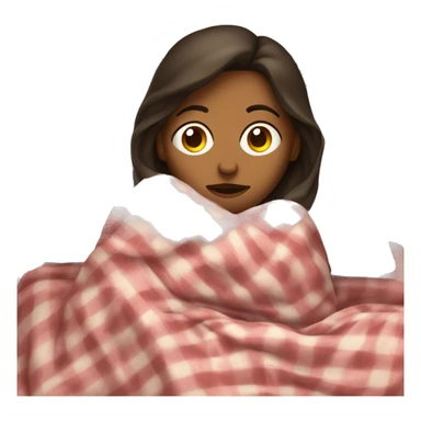 Brunette woman, laying in bed, wrapped in blankets, looking sick sticker