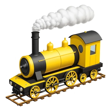isometric Stephenson's Rocket steam train, yellow and black, minimalistic sticker