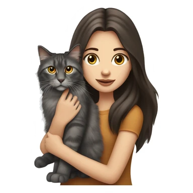 long straight haired blue eyed brunette woman holding norwegian forest cat with amber eyes sticker